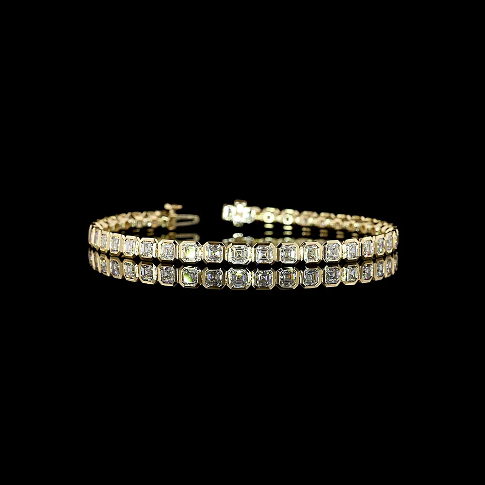 14K Yellow Gold 7" Tennis Bracelet with Bezel Set Asscher Cut Lab Grown Diamonds - 7.00 Carat Total Weight, E-F Color, VS1 Clarity - Covaloro Fine Jewelry