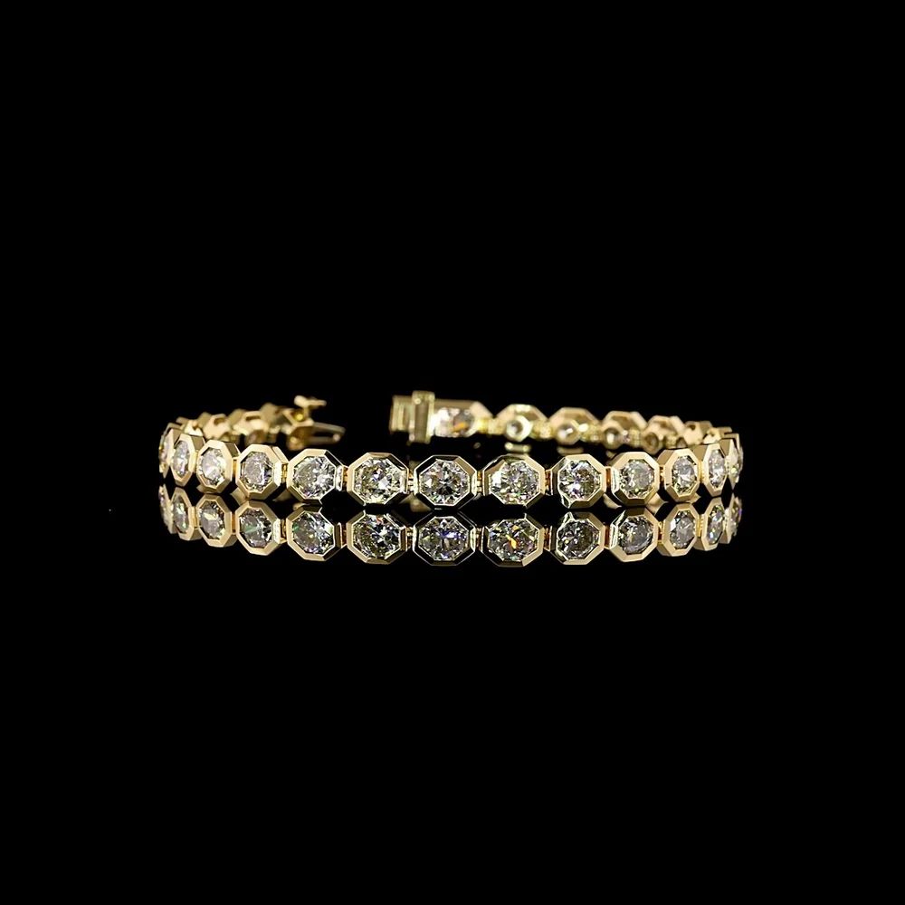14K Yellow Gold 7" Tennis Bracelet with Bezel-Set Octagon Cut Lab Diamonds - 14.18 Total Carat Weight - Covaloro Fine Jewelry