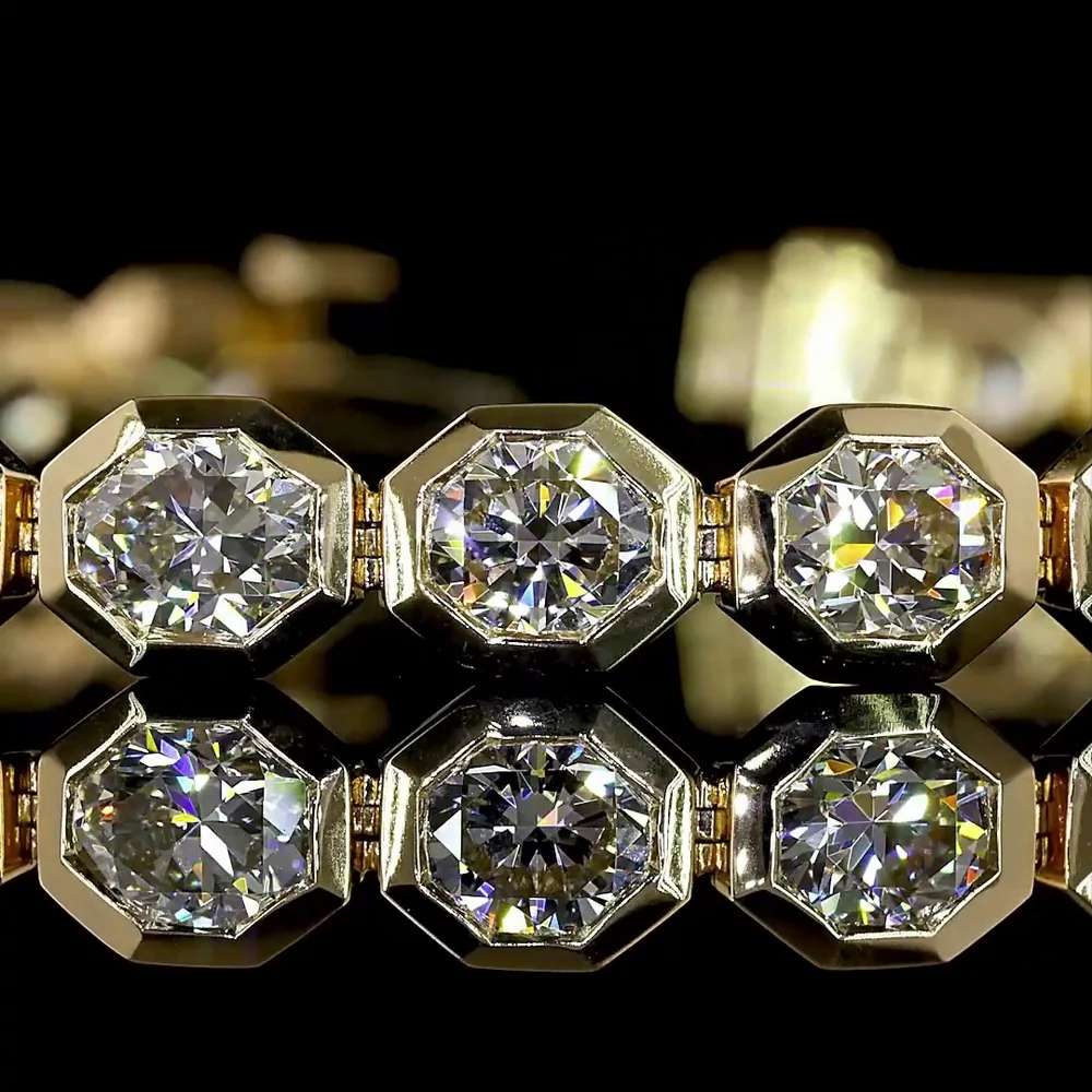 14K Yellow Gold 7" Tennis Bracelet with Bezel-Set Octagon Cut Lab Diamonds - 14.18 Total Carat Weight - Covaloro Fine Jewelry - Image 2