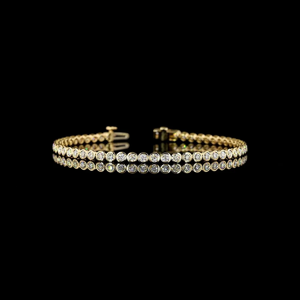 14K Yellow Gold 7" Tennis Bracelet with Bezel Set Round Brilliant Lab Diamonds - 2.52 Carat Total Weight - Covaloro Fine Jewelry