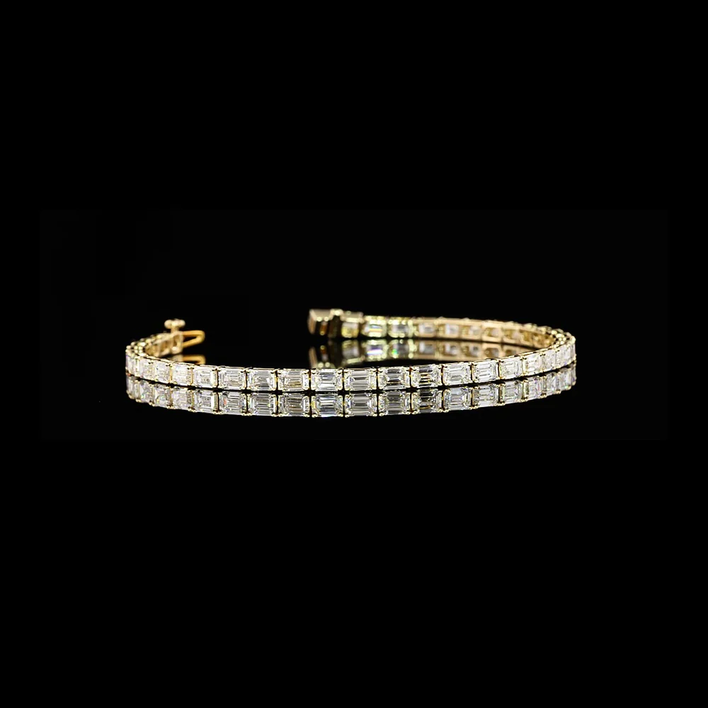 14K Yellow Gold 7" Tennis Bracelet with East-West Set Emerald Cut Lab Diamonds - 13.96 Carat Total Diamond Weight (E-F Color, VVS2 Clarity) - Covaloro Fine Jewelry