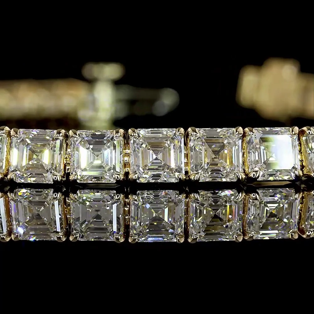 14K Yellow Gold 7" Tennis Bracelet with Prong Set Asscher Cut Lab Diamonds - 25.02 Total Carat Weight, E-F Color VS1 Clarity - Covaloro Fine Jewelry - Image 2