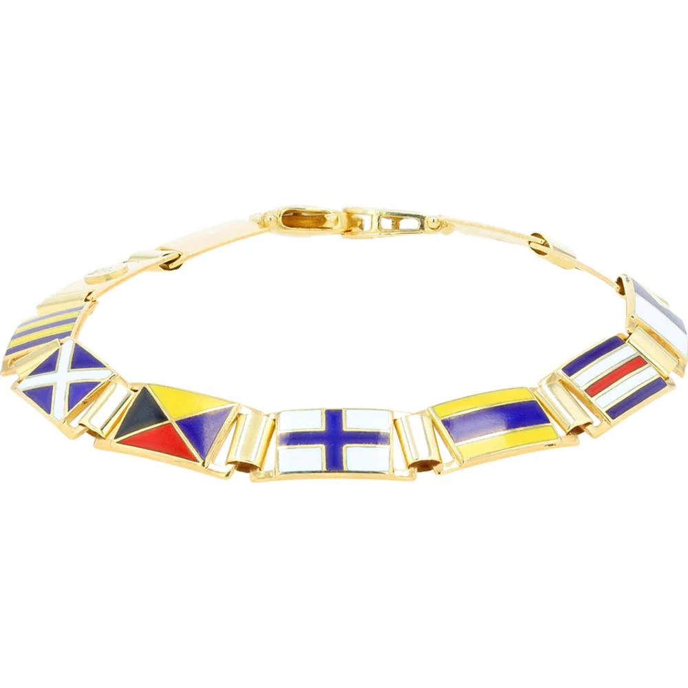 14K Yellow Gold 8.25" Sailing Flag Link Bracelet with Vibrant Enamel Inlays - 18.55g Total Weight - Image 2