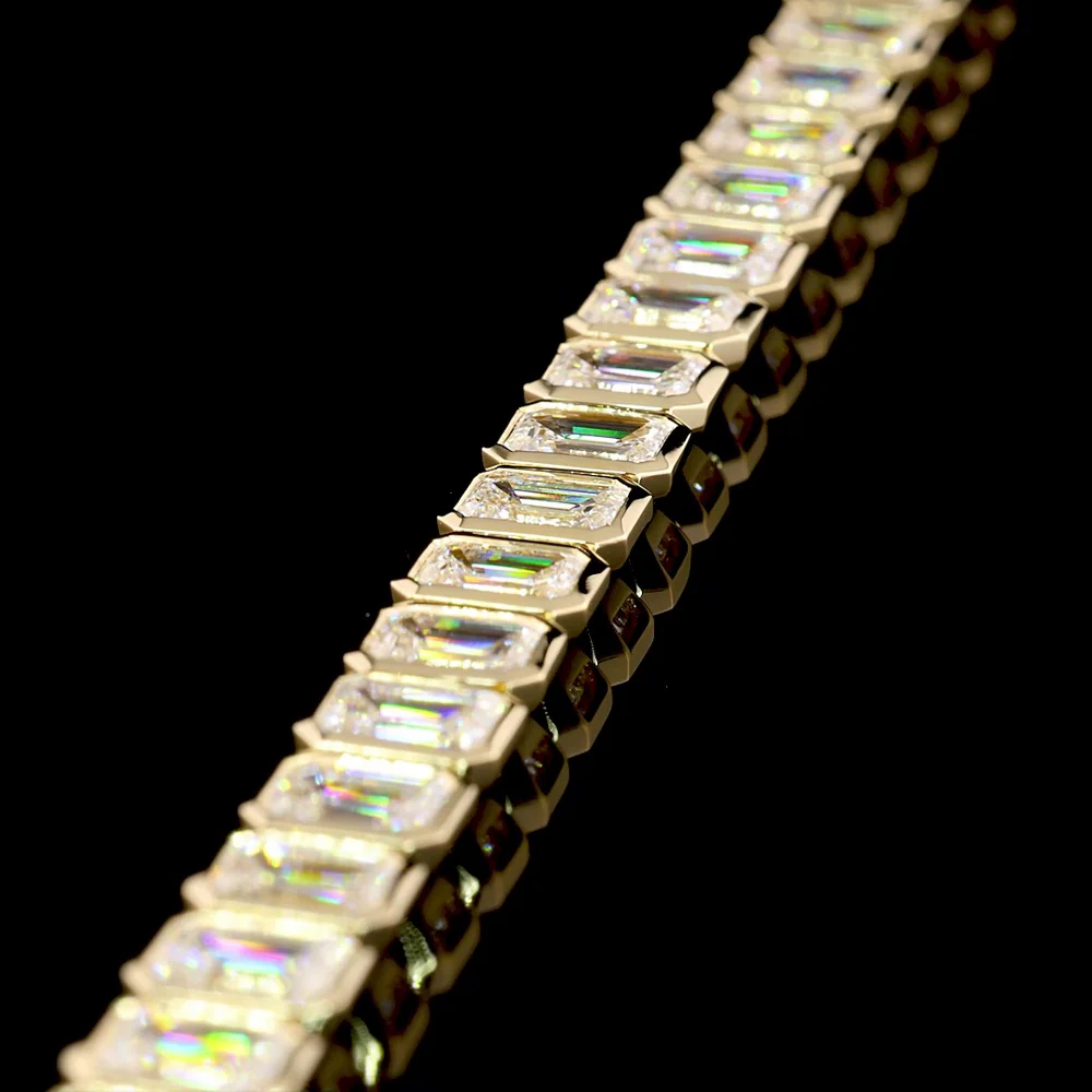 14K Yellow Gold 8.8 Carat Tennis Bracelet with Bezel Set Emerald Cut Lab Diamonds, E-F Color VVS2 Clarity - 44 Stones - Covaloro Fine Jewelry - Image 2
