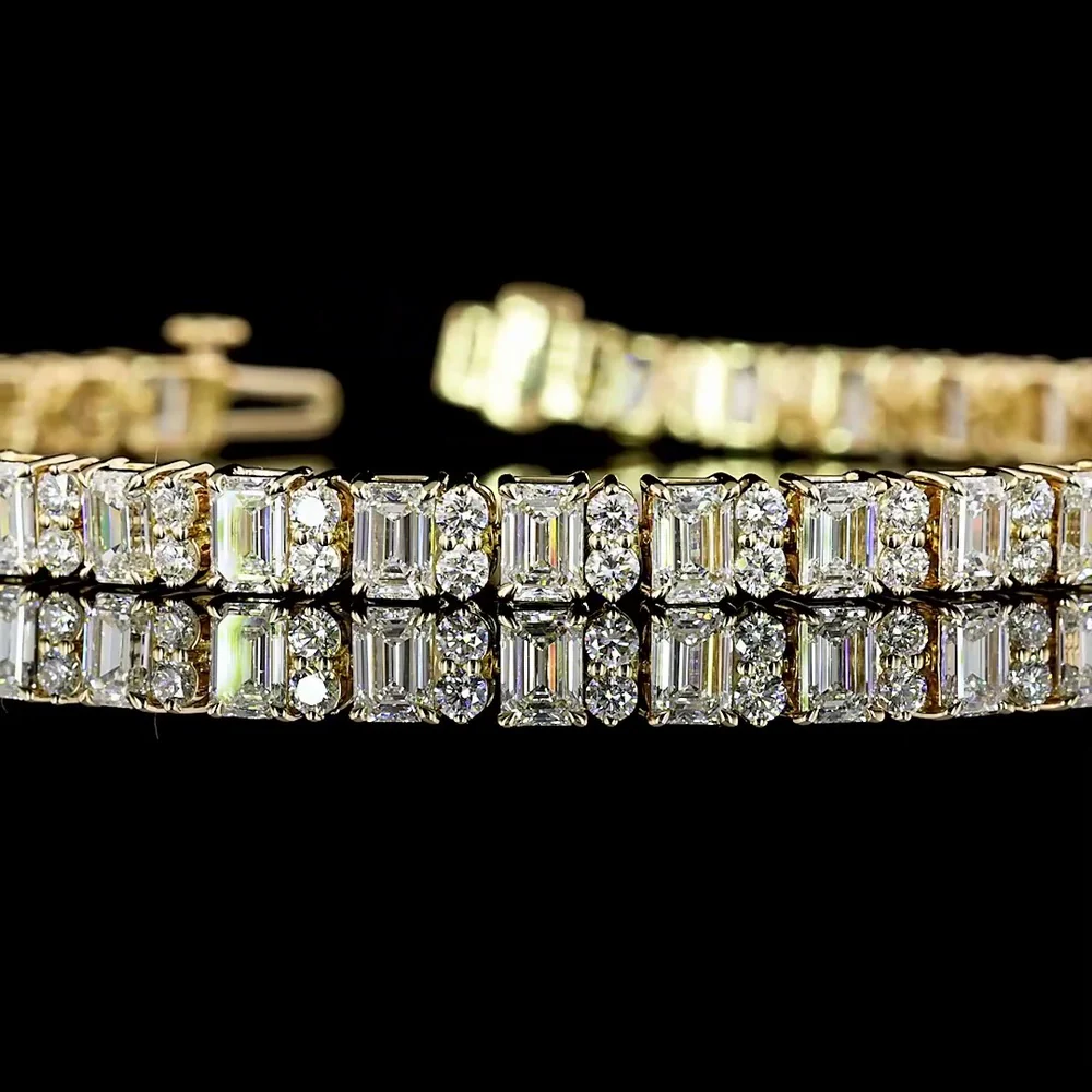 14K Yellow Gold 8.9 Carat Tennis Bracelet with Emerald Cut and Brilliant Round Lab Diamonds - E-F VS1 Clarity - 105 Stones Total - Covaloro Fine Jewelry - Image 2