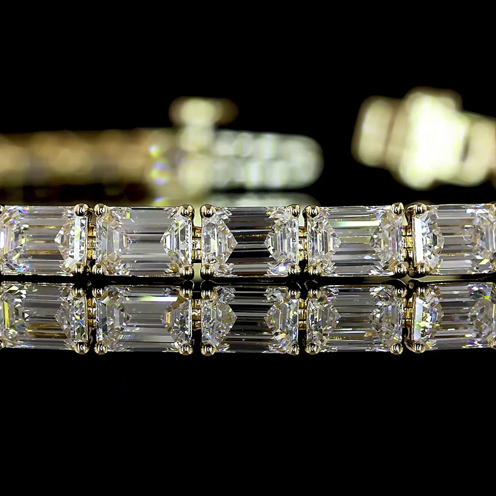 14K Yellow Gold 8.91 Carat Emerald Cut Lab Diamond Tennis Bracelet with East-West Prong Set Stones - 41 Pieces, E-F VS Quality - Covaloro Fine Jewelry - Image 2