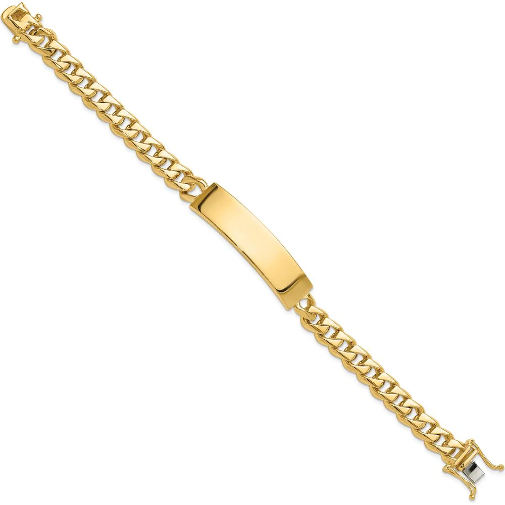 14K Yellow Gold 8" Curb Link Solid Plate ID Bracelet with Polished Finish by Oro Pregiato - Image 2