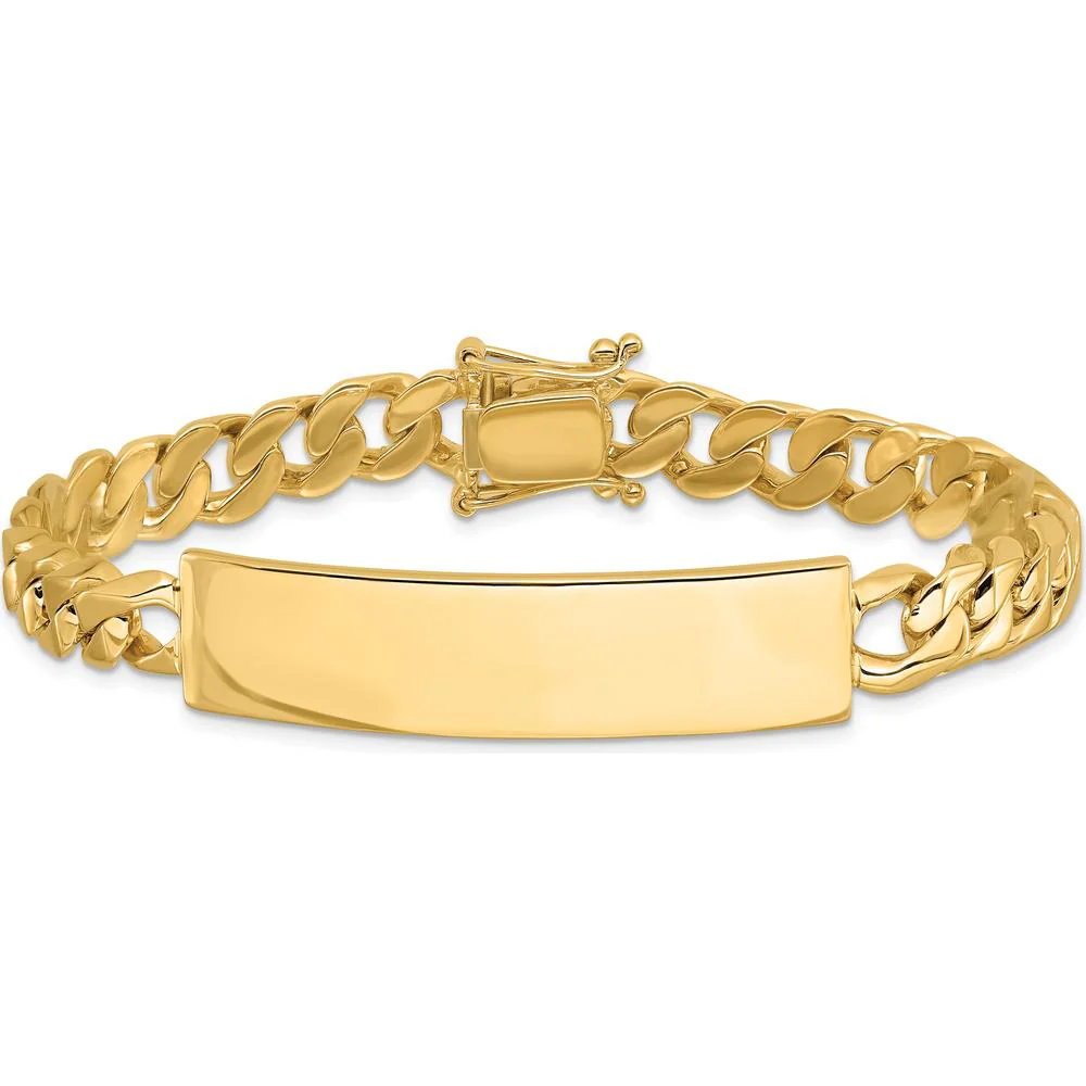 14K Yellow Gold 8" Curb Link Solid Plate ID Bracelet with Polished Finish by Oro Pregiato - Image 3