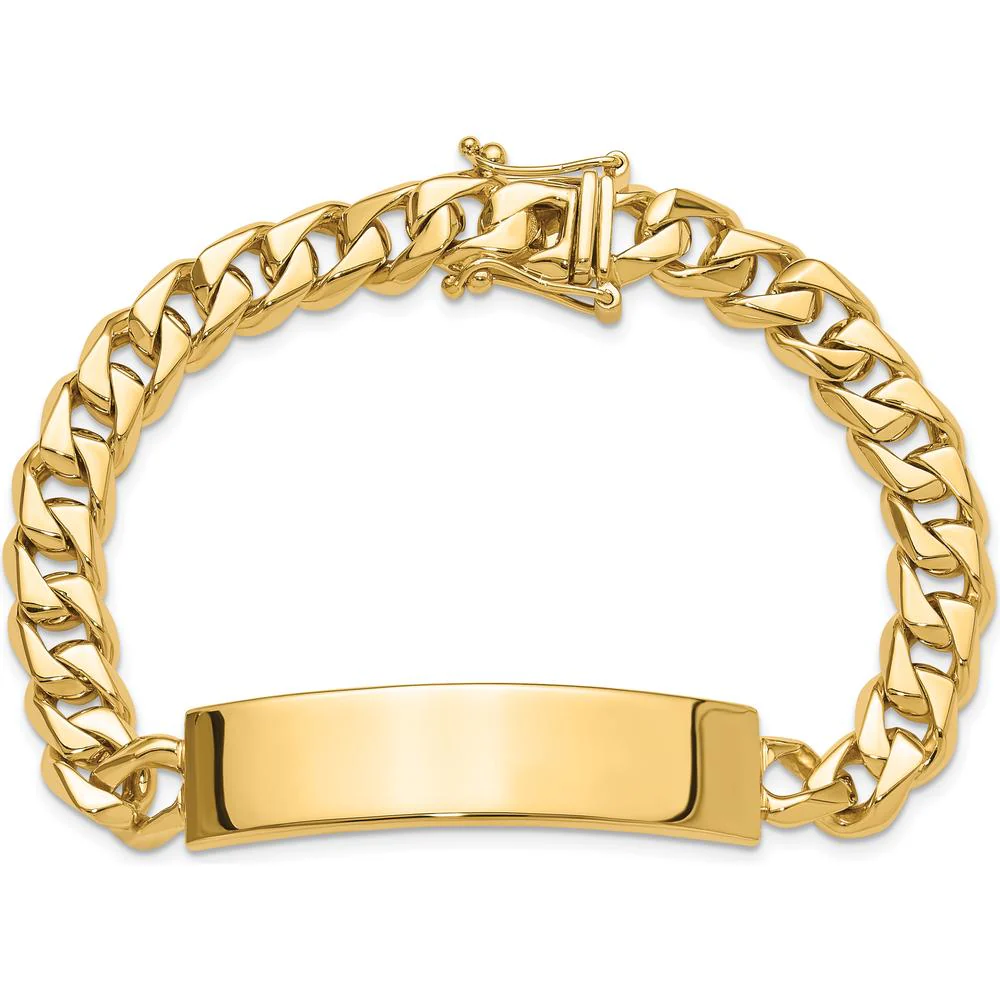 14K Yellow Gold 8" Curb Link Solid Plate ID Bracelet with Polished Finish by Oro Pregiato - Image 4