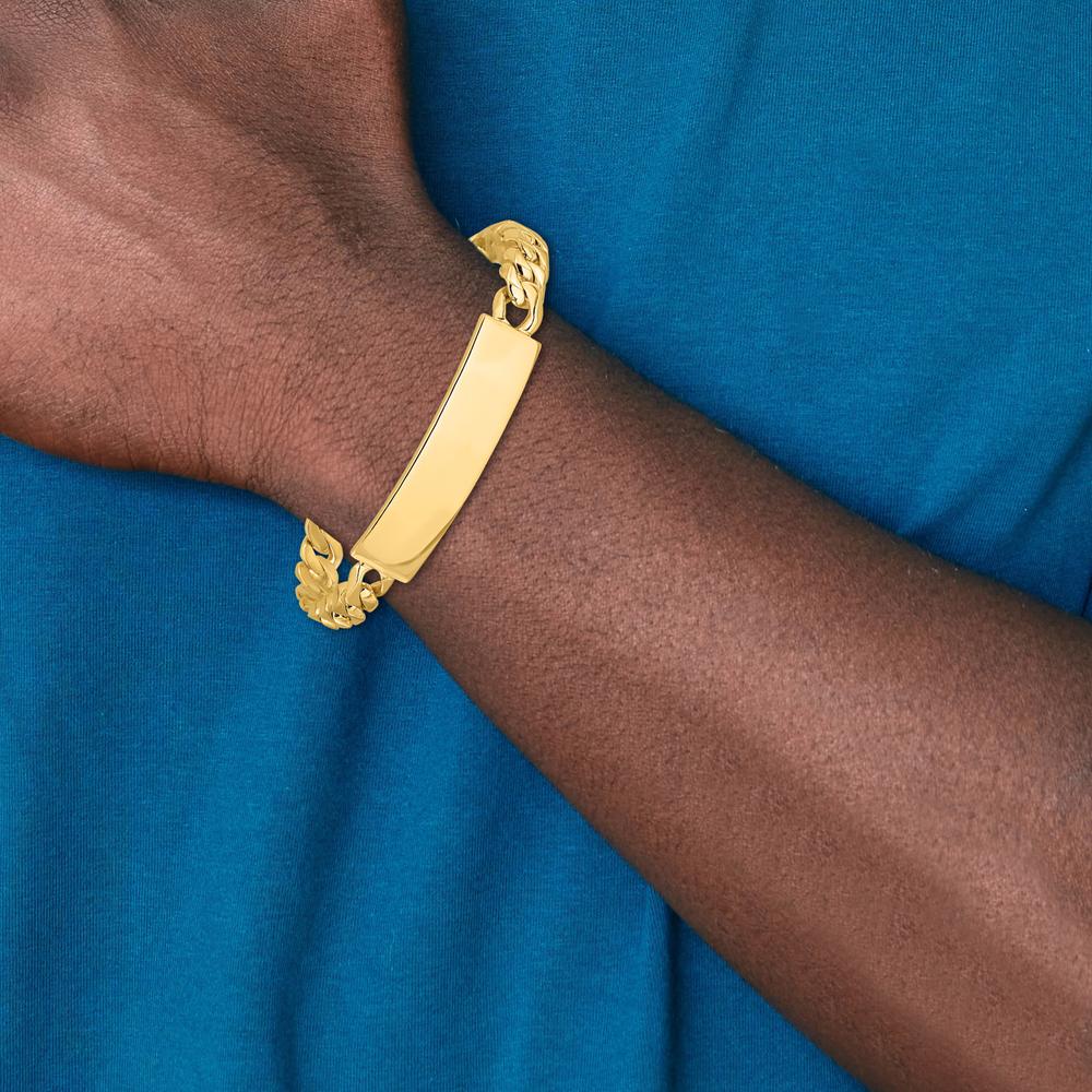 14K Yellow Gold 8" Curb Link Solid Plate ID Bracelet with Polished Finish by Oro Pregiato - Image 5