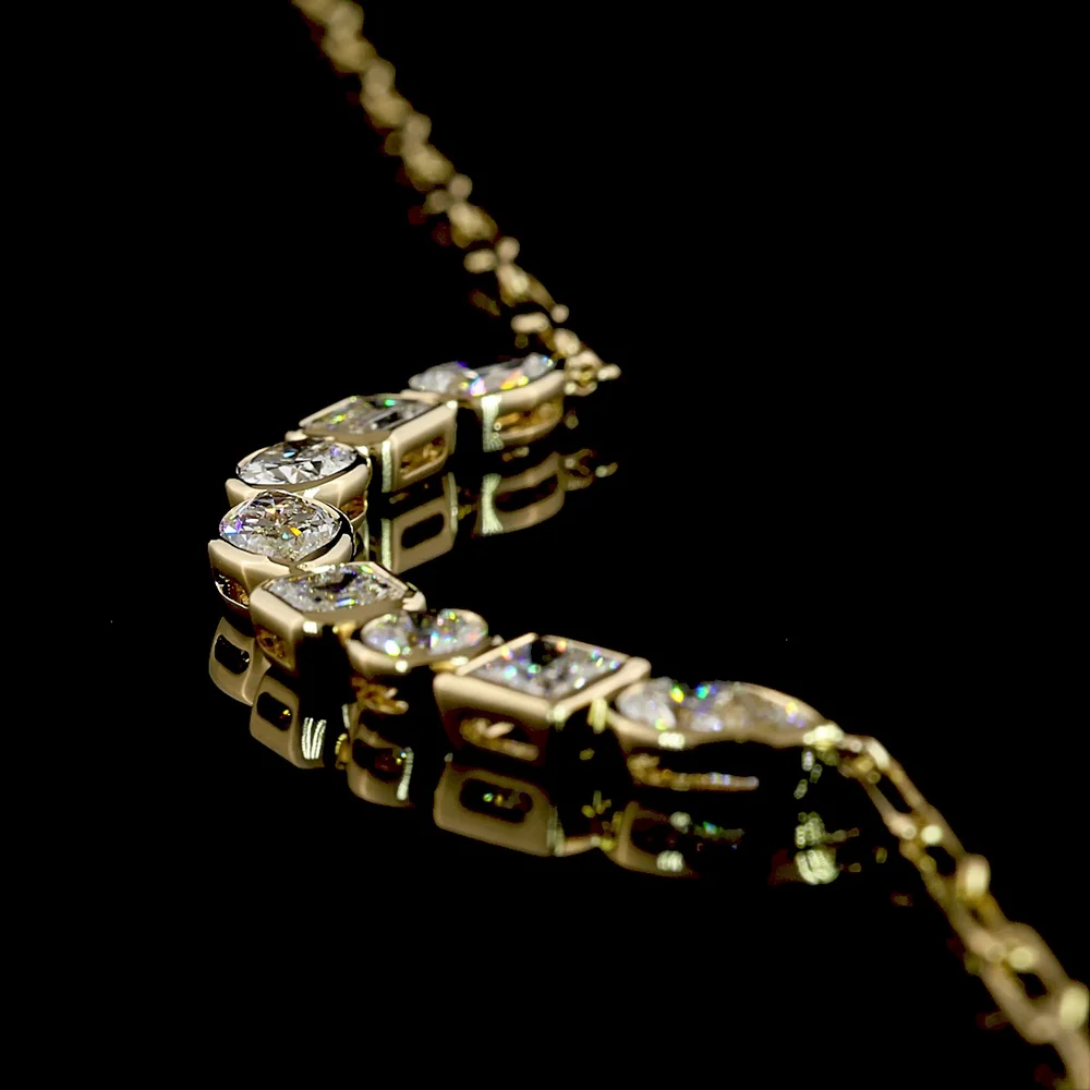 14K Yellow Gold 8-Stone Mixed Shape Lab Diamond Necklace with Bezel Set Emerald, Marquise, Pear, and Asscher Cuts - 2.31 Carat Total Weight - Covaloro Fine Jewelry - Image 3