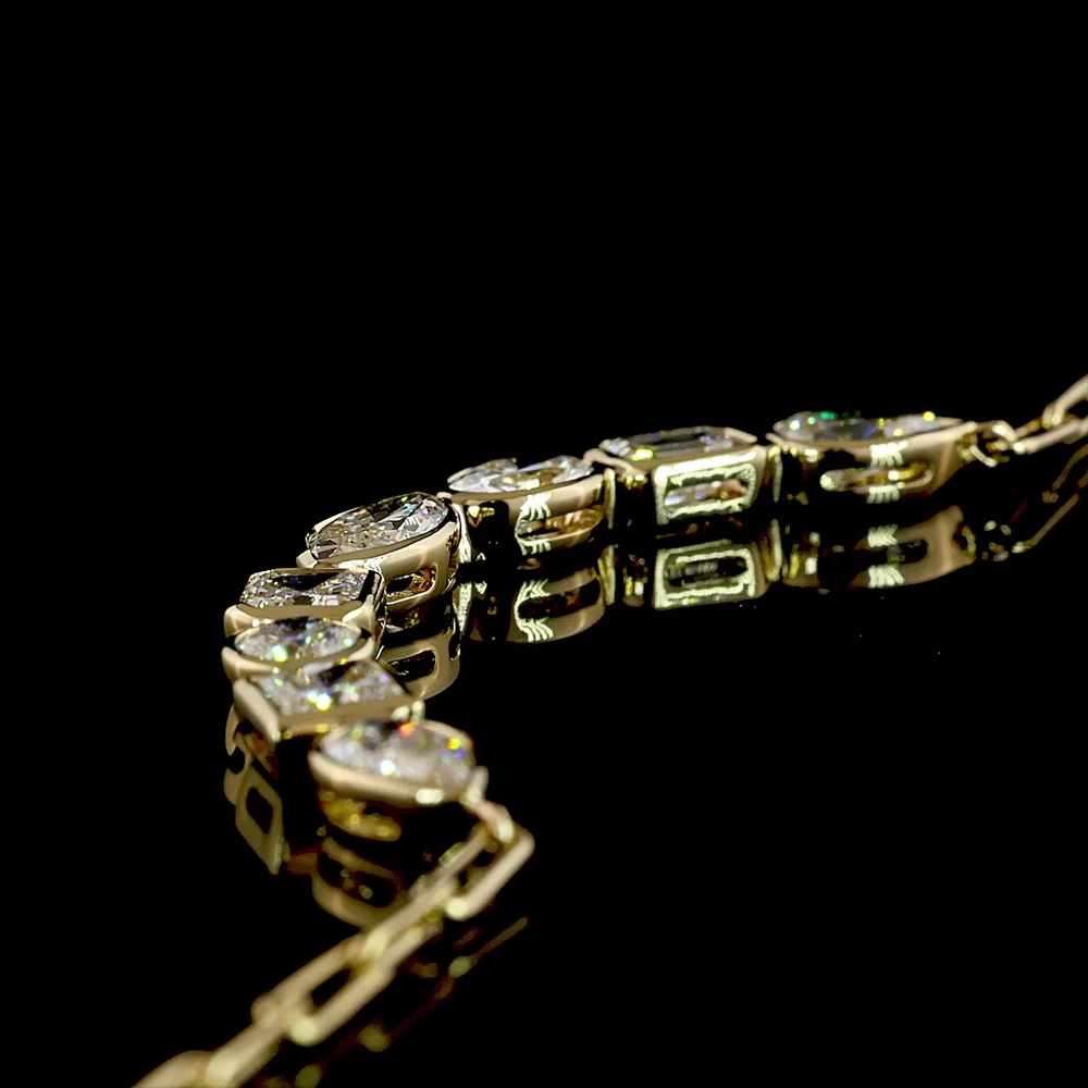 14K Yellow Gold 8-Stone Mixed Shape Lab Diamond Necklace with Bezel Set Emerald, Marquise, Pear, and Asscher Cuts - 2.31 Carat Total Weight - Covaloro Fine Jewelry - Image 4