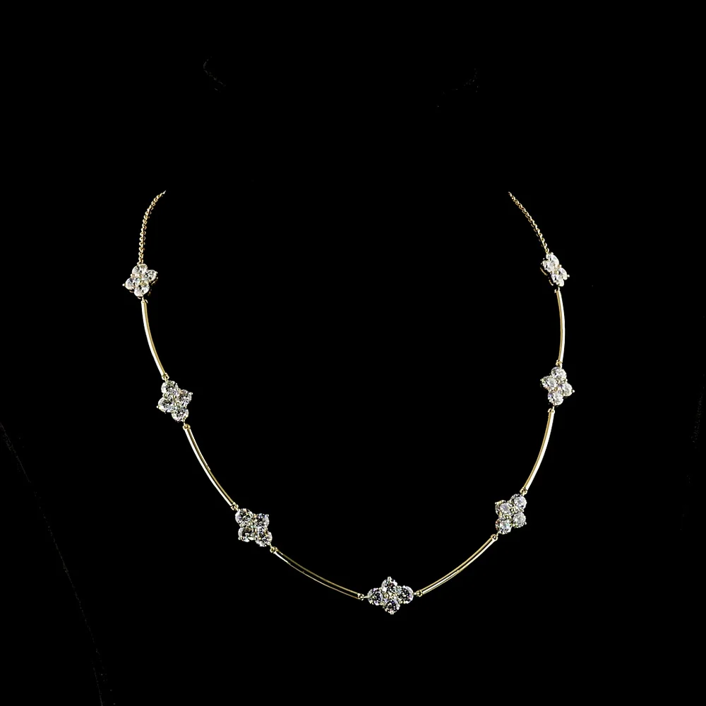 14K Yellow Gold 9.72 Carat Station Necklace with 28 Prong Set Round Brilliant Cut Lab Diamonds - E-F Color VS Clarity - Covaloro Fine Jewelry