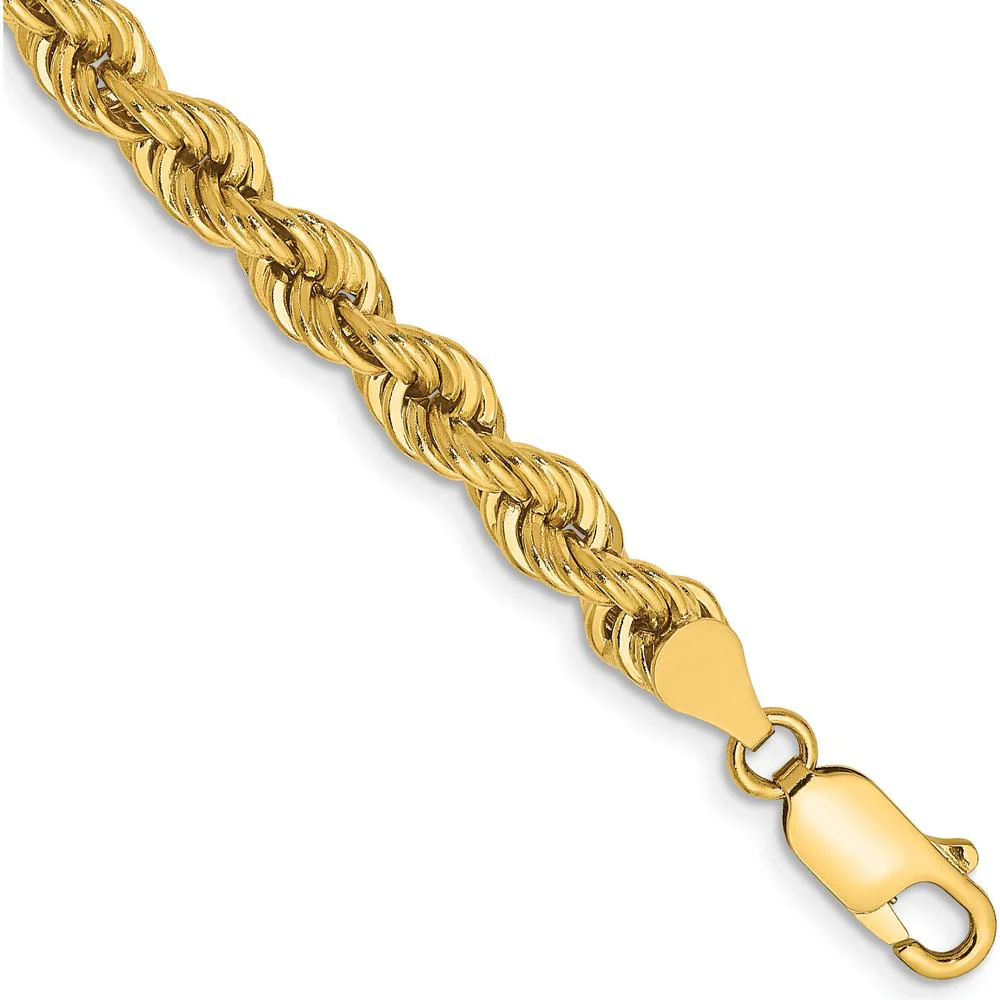 14K Yellow Gold 9" Regular Rope Chain Bracelet - 5mm Width with Lobster Clasp by Oro Pregiato