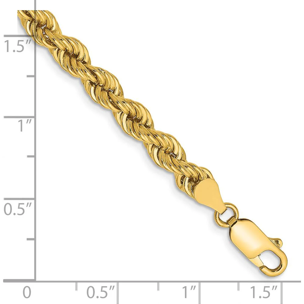14K Yellow Gold 9" Regular Rope Chain Bracelet - 5mm Width with Lobster Clasp by Oro Pregiato - Image 2