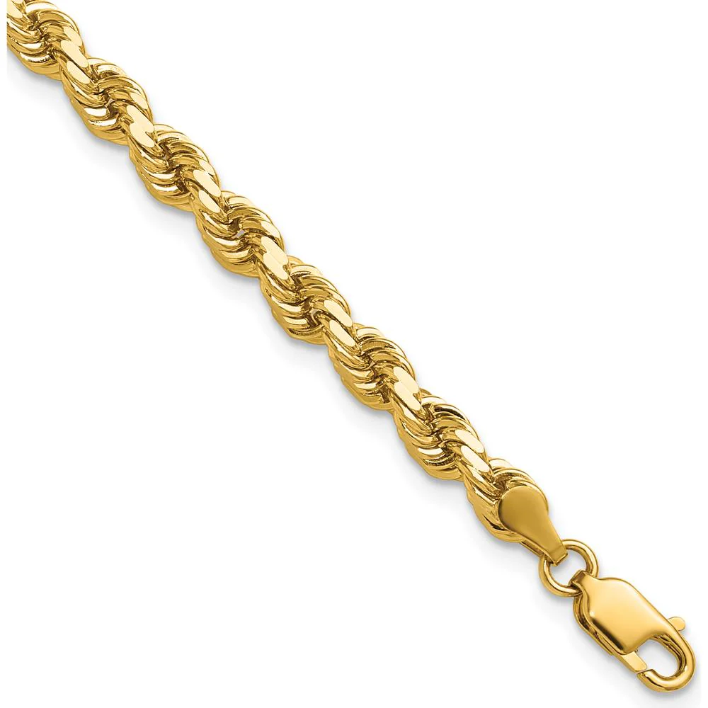 14K Yellow Gold 9" Solid Diamond-Cut Rope Chain Bracelet with Lobster Clasp - 4.25mm by Oro Pregiato