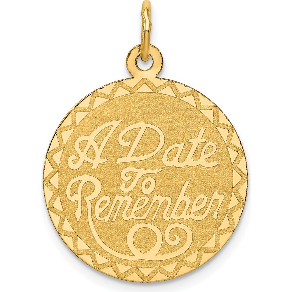 14K Yellow Gold "A Date to Remember" Engravable 19mm Disc Pendant by Oro Pregiato