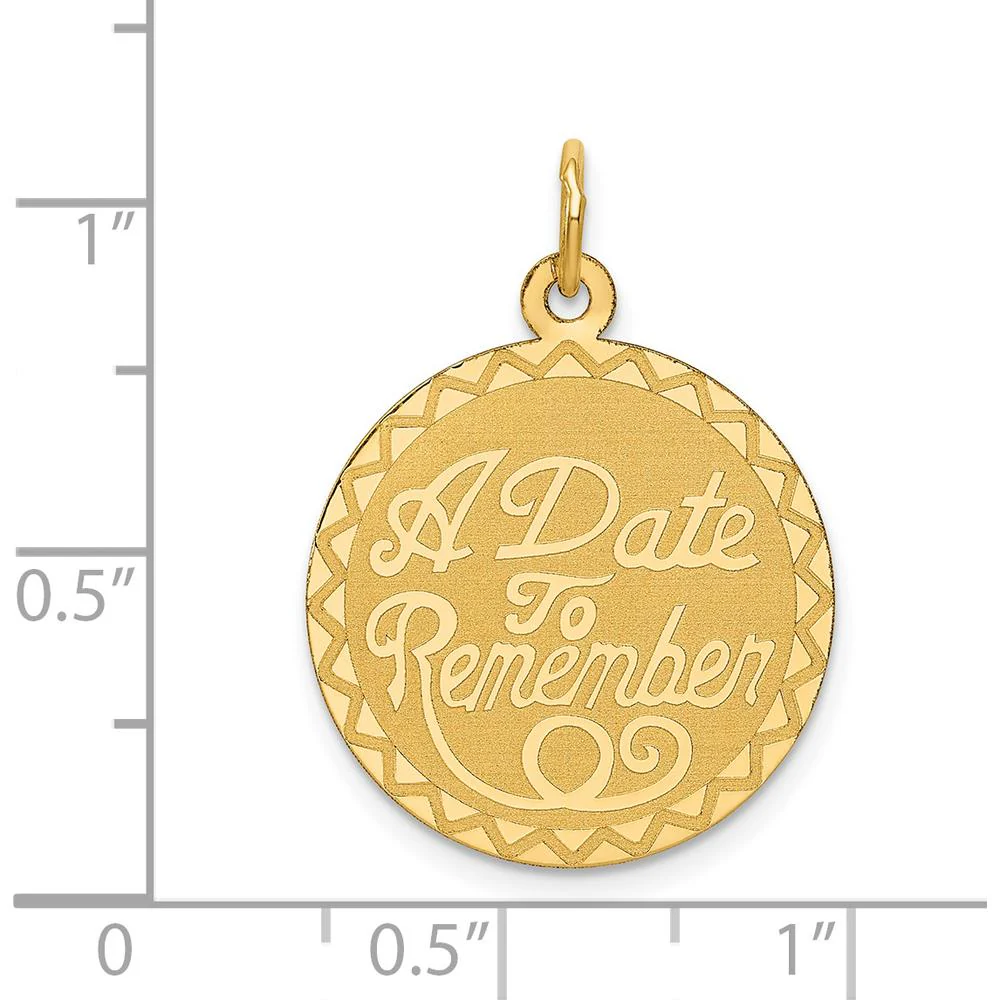 14K Yellow Gold "A Date to Remember" Engravable 19mm Disc Pendant by Oro Pregiato - Image 3