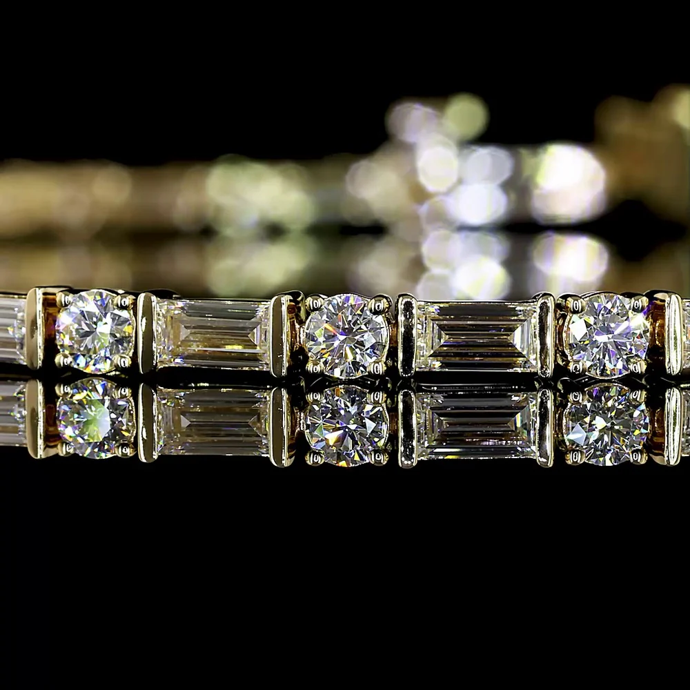 14K Yellow Gold Alternating Baguette and Round Lab Diamond Tennis Bracelet - 3.85 Carats Total Diamond Weight - Covaloro Fine Jewelry - Image 2