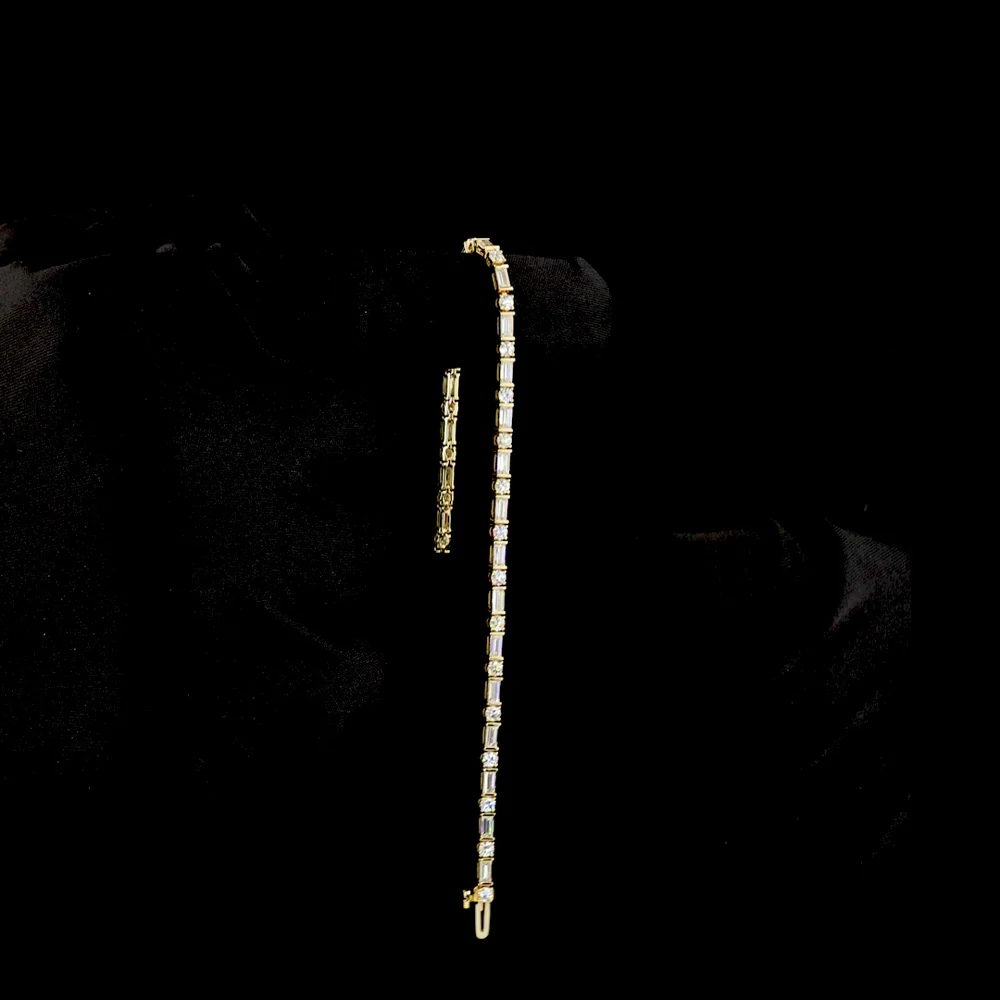 14K Yellow Gold Alternating Baguette and Round Lab Diamond Tennis Bracelet - 3.85 Carats Total Diamond Weight - Covaloro Fine Jewelry - Image 3