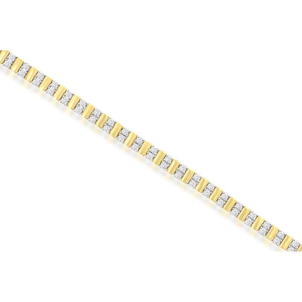14K Yellow Gold Alternating Diamond Bracelet with Pavé Set Round Diamonds - 1.50 Carat Total Diamond Weight - Royal Jewelry
