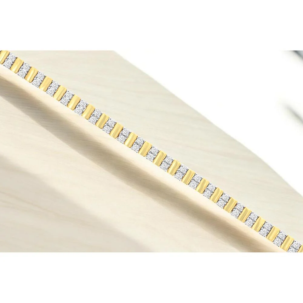14K Yellow Gold Alternating Diamond Bracelet with Pavé Set Round Diamonds - 1.50 Carat Total Diamond Weight - Royal Jewelry - Image 2