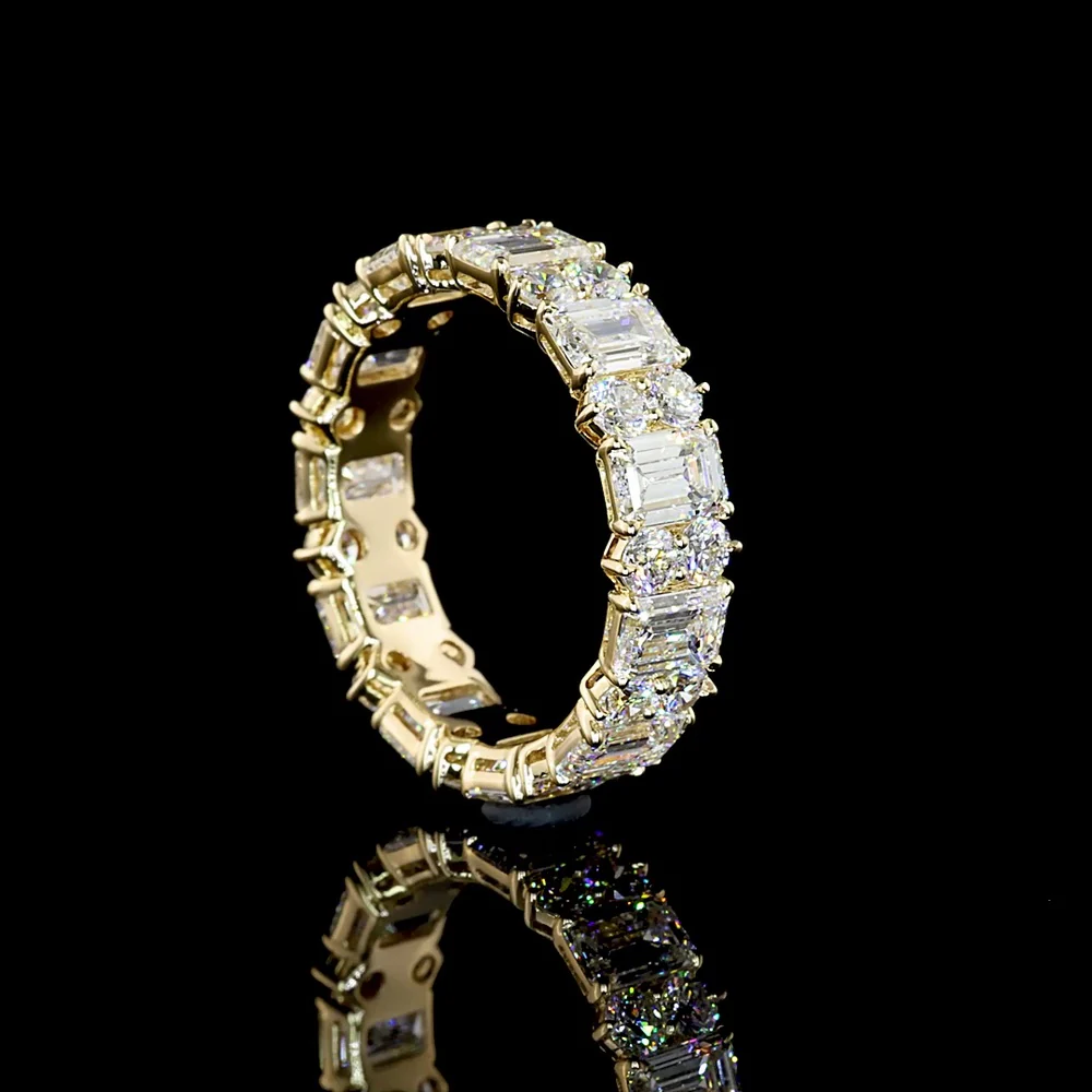 14K Yellow Gold Alternating Emerald Cut & Round Brilliant Diamond Eternity Band - Lab Diamonds, E-F Color, VS Clarity - 4.88 Carat Total Weight - Covaloro Fine Jewelry - Image 2