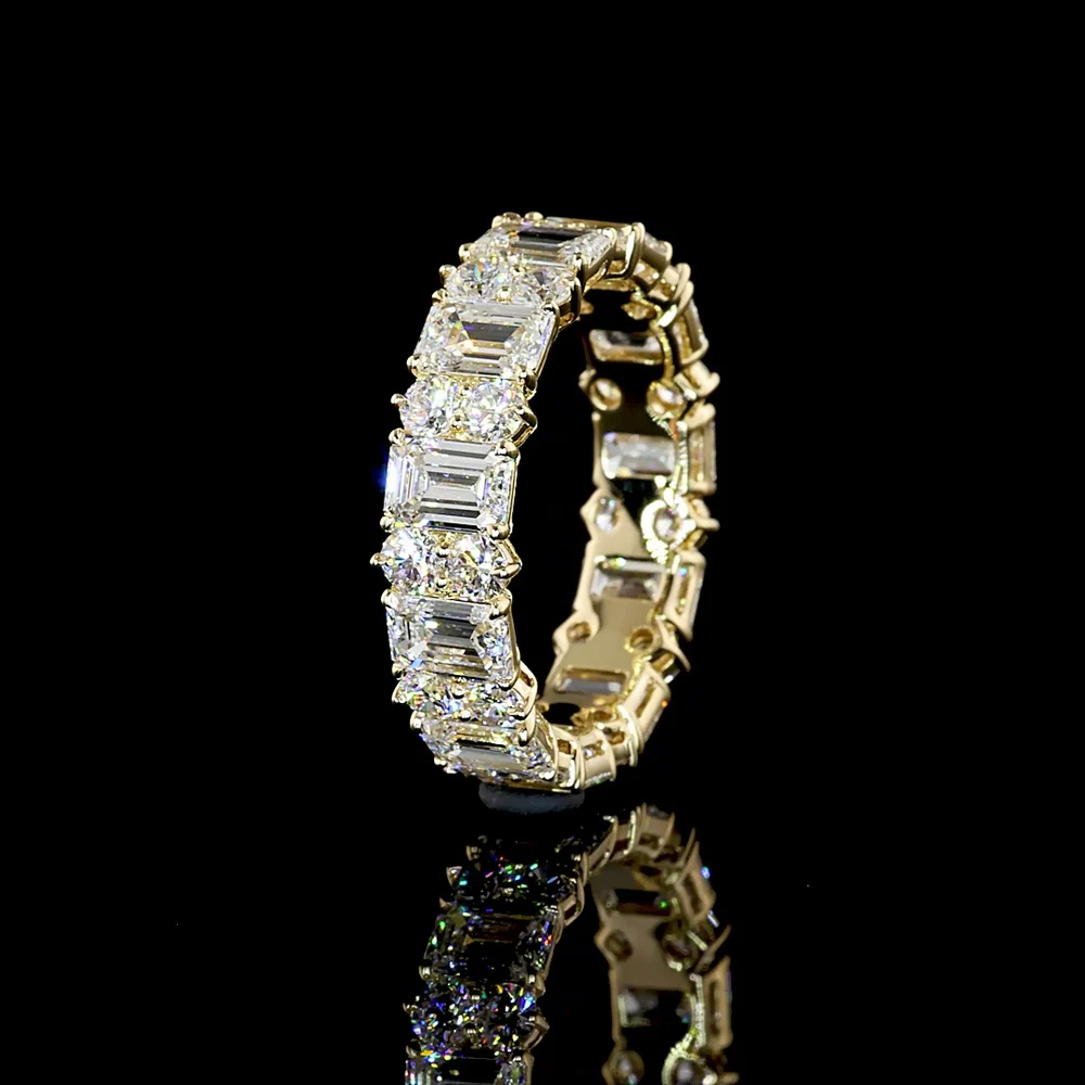 14K Yellow Gold Alternating Emerald Cut & Round Brilliant Diamond Eternity Band - Lab Diamonds, E-F Color, VS Clarity - 4.88 Carat Total Weight - Covaloro Fine Jewelry - Image 4