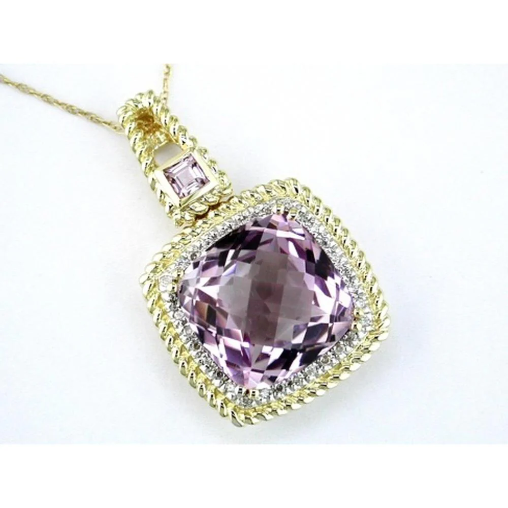 14K Yellow Gold Amethyst & Round Diamond Pendant with 11.50 Carats Amethyst - Royal Jewelry