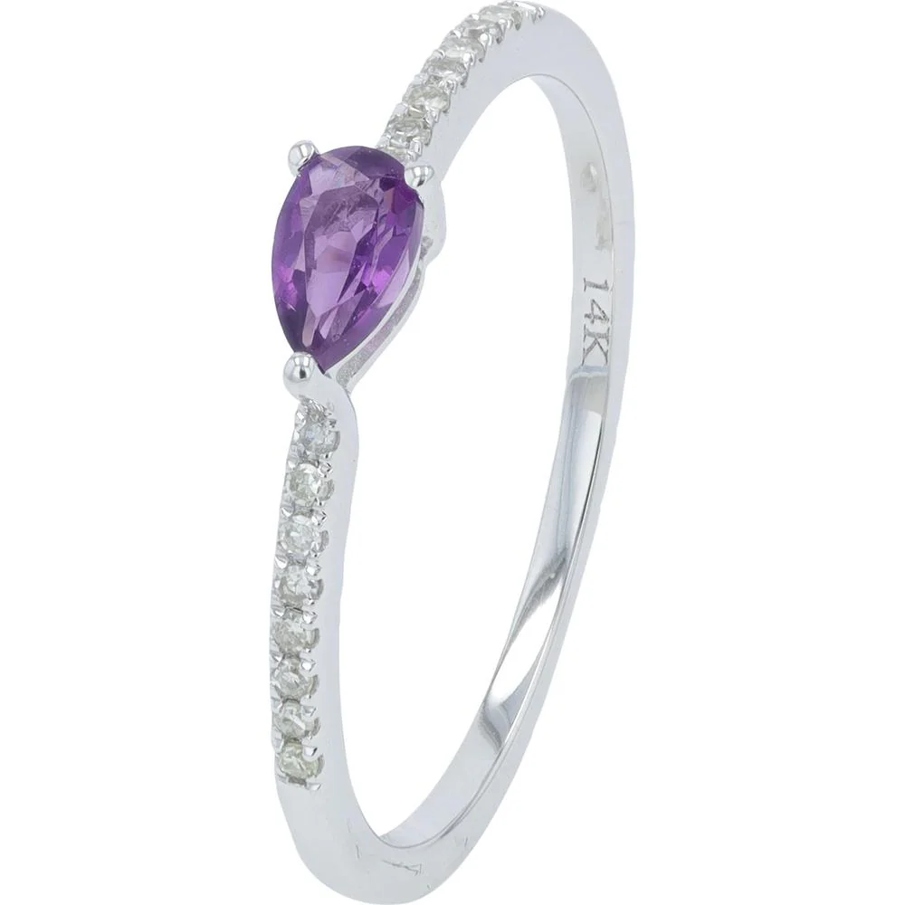 14K Yellow Gold Amethyst Ring with Diamond Accents - 0.20 Carat Total Gemstone Weight