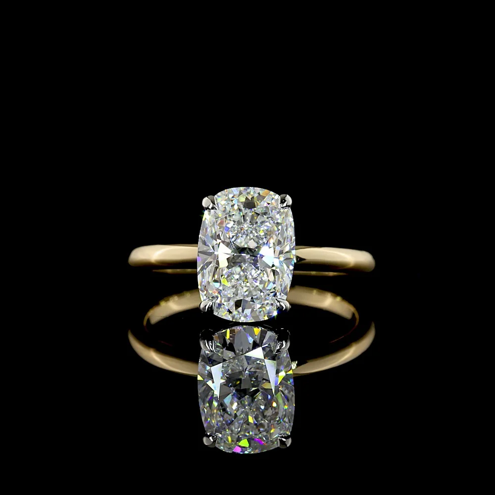 14K Yellow Gold & Platinum Cushion Brilliant Cut Lab Diamond Solitaire Ring - 2.52 Carat D VVS2 IGI Certified - Covaloro Fine Jewelry