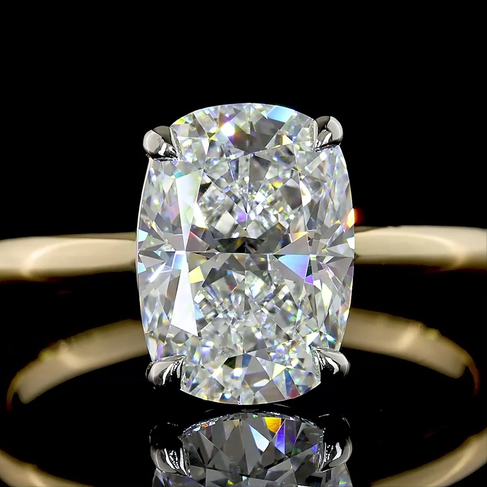 14K Yellow Gold & Platinum Cushion Brilliant Cut Lab Diamond Solitaire Ring - 2.52 Carat D VVS2 IGI Certified - Covaloro Fine Jewelry - Image 2
