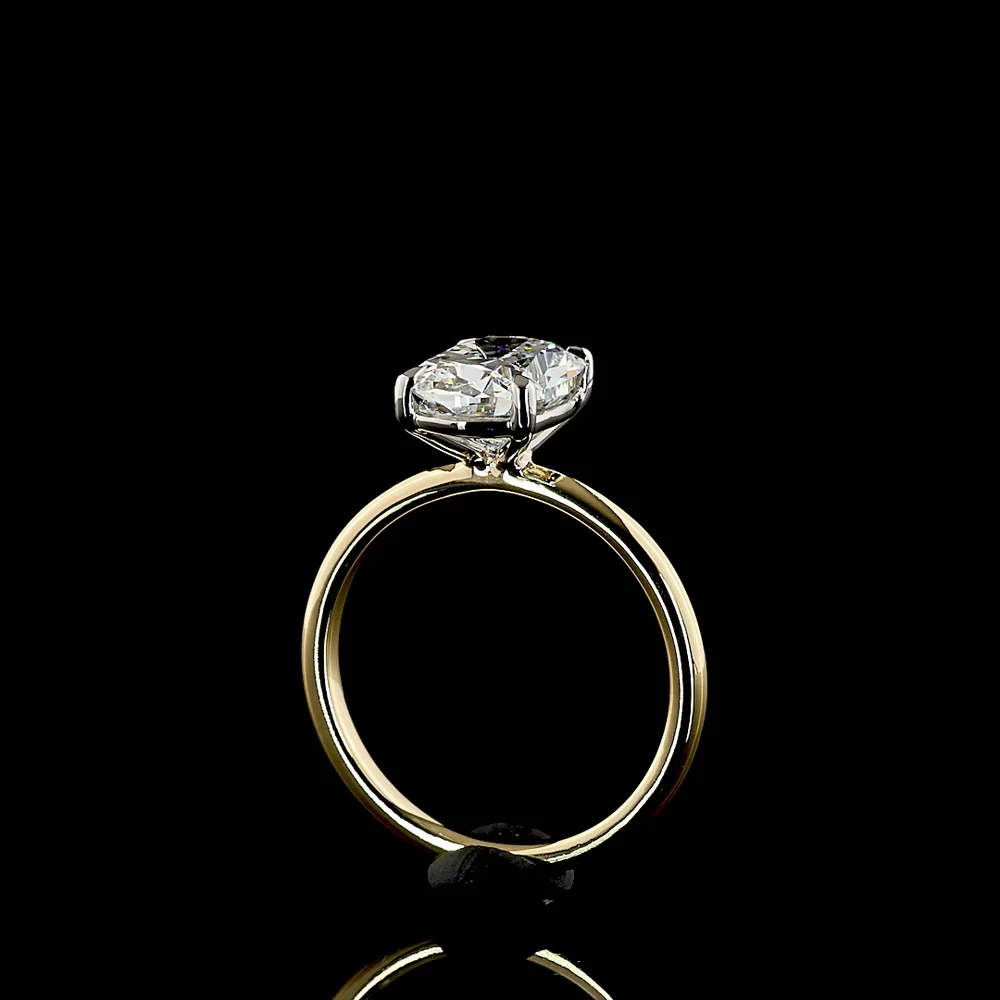 14K Yellow Gold & Platinum Cushion Brilliant Cut Lab Diamond Solitaire Ring - 2.52 Carat D VVS2 IGI Certified - Covaloro Fine Jewelry - Image 3