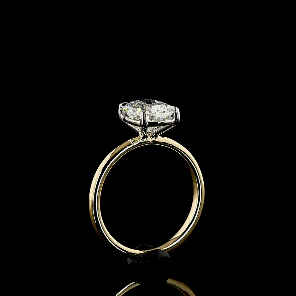 14K Yellow Gold & Platinum Cushion Brilliant Cut Lab Diamond Solitaire Ring - 2.52 Carat D VVS2 IGI Certified - Covaloro Fine Jewelry - Image 4