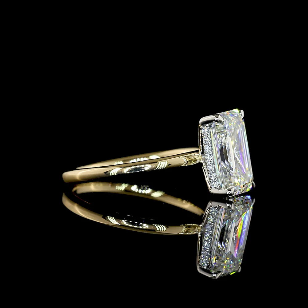 14K Yellow Gold and Platinum Emerald Cut Lab Diamond Engagement Ring with Hidden Halo - 2.76 Carat Total Diamond Weight, F VVS2 Clarity - Covaloro Fine Jewelry - Image 2