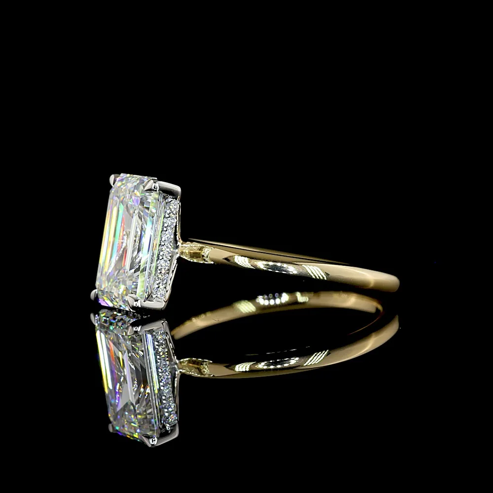 14K Yellow Gold and Platinum Emerald Cut Lab Diamond Engagement Ring with Hidden Halo - 2.76 Carat Total Diamond Weight, F VVS2 Clarity - Covaloro Fine Jewelry - Image 3