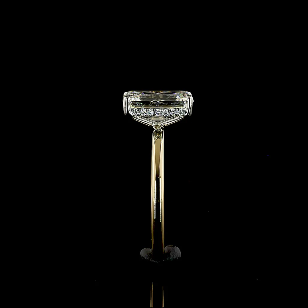 14K Yellow Gold and Platinum Emerald Cut Lab Diamond Engagement Ring with Hidden Halo - 2.76 Carat Total Diamond Weight, F VVS2 Clarity - Covaloro Fine Jewelry - Image 4