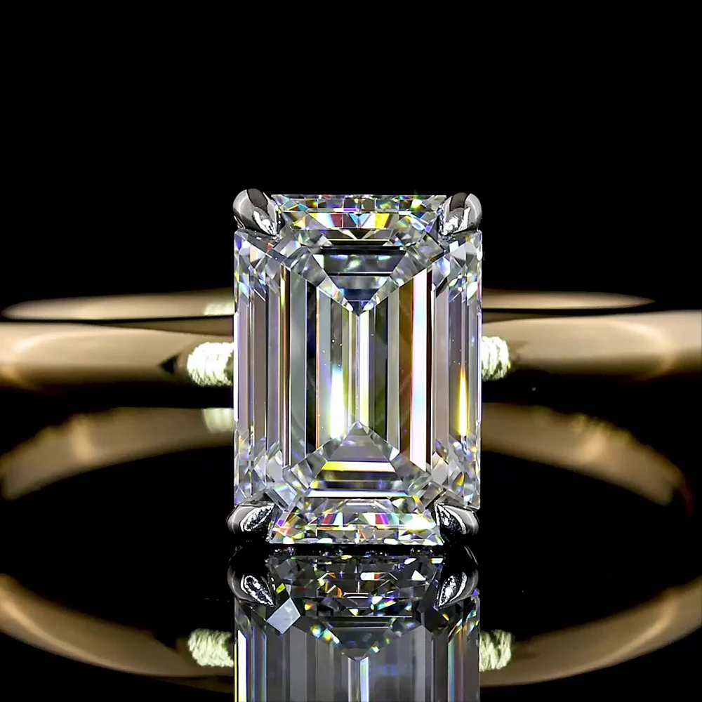 14K Yellow Gold and Platinum Hidden Halo Ring with 1.25 Carat Emerald Cut Lab Diamond and 0.06 Carat Brilliant Cut Lab Diamonds - 1.31 Total Carat Weight - Covaloro Fine Jewelry - Image 2