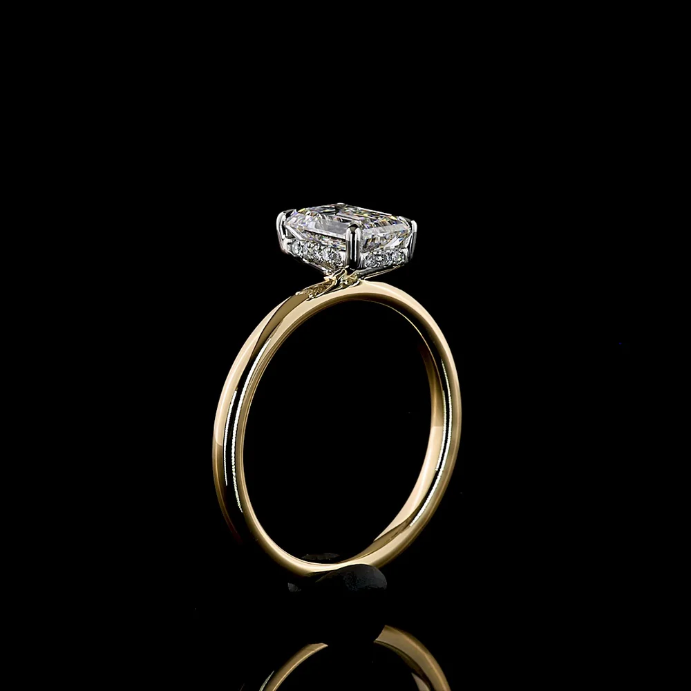 14K Yellow Gold and Platinum Hidden Halo Ring with 1.25 Carat Emerald Cut Lab Diamond and 0.06 Carat Brilliant Cut Lab Diamonds - 1.31 Total Carat Weight - Covaloro Fine Jewelry - Image 4