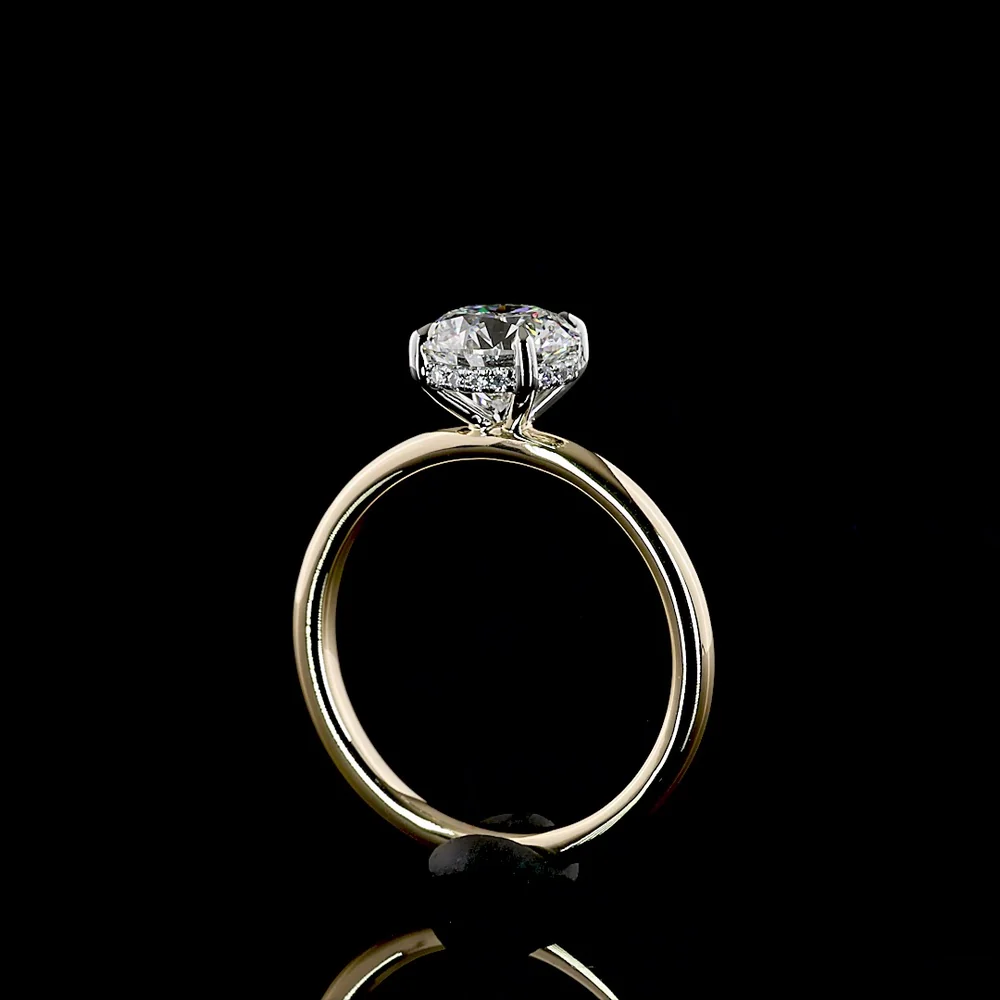 14K Yellow Gold and Platinum Hidden Halo Ring with 1.30 Carat Round Brilliant Lab Diamond and 0.06 Carat Diamond Accents - 1.36 Carat Total Weight - Covaloro Fine Jewelry - Image 3