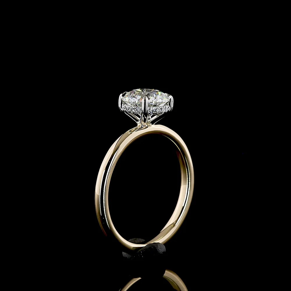 14K Yellow Gold and Platinum Hidden Halo Ring with 1.30 Carat Round Brilliant Lab Diamond and 0.06 Carat Diamond Accents - 1.36 Carat Total Weight - Covaloro Fine Jewelry - Image 4