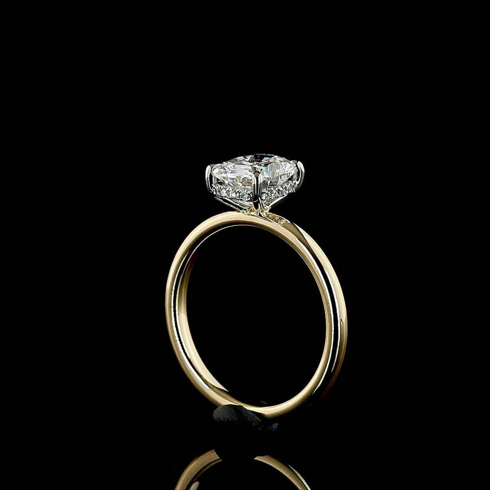 14K Yellow Gold & Platinum Hidden Halo Ring with 1.52 Carats Total Weight Cushion Brilliant Lab Diamond - D VVS2 IGI Certified - Covaloro Fine Jewelry - Image 3