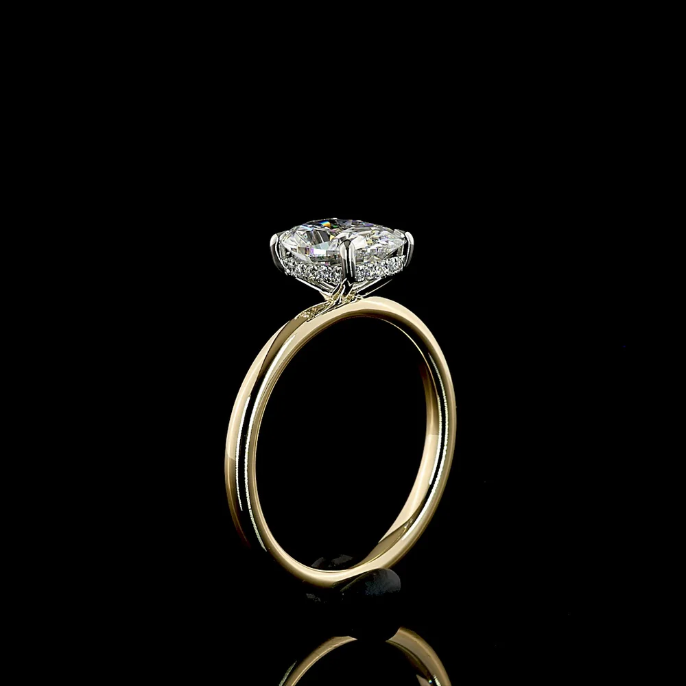 14K Yellow Gold & Platinum Hidden Halo Ring with 1.52 Carats Total Weight Cushion Brilliant Lab Diamond - D VVS2 IGI Certified - Covaloro Fine Jewelry - Image 4