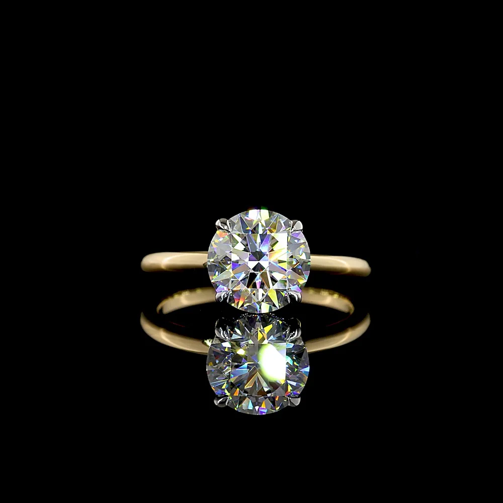 14K Yellow Gold and Platinum Hidden Halo Ring with 2.14 Carat Round Brilliant Lab Diamond and 0.07 Carat Accent Diamonds - Total 2.21 Carats - Covaloro Fine Jewelry