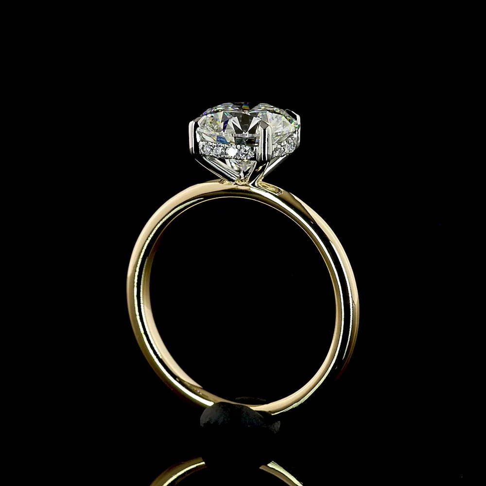 14K Yellow Gold and Platinum Hidden Halo Ring with 2.14 Carat Round Brilliant Lab Diamond and 0.07 Carat Accent Diamonds - Total 2.21 Carats - Covaloro Fine Jewelry - Image 3