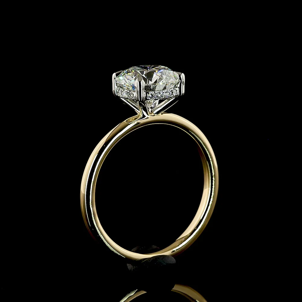 14K Yellow Gold and Platinum Hidden Halo Ring with 2.14 Carat Round Brilliant Lab Diamond and 0.07 Carat Accent Diamonds - Total 2.21 Carats - Covaloro Fine Jewelry - Image 4