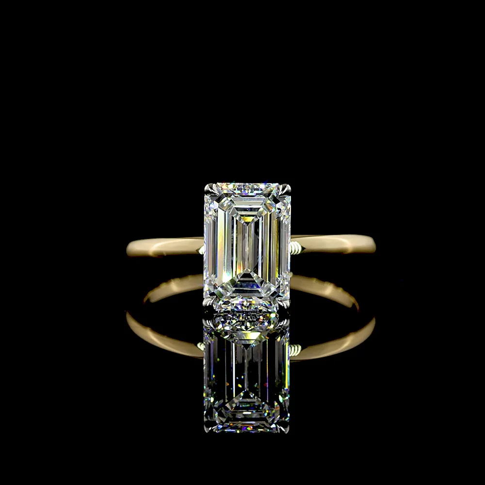 14K Yellow Gold and Platinum Hidden Halo Ring with 2.19 Carat Emerald Cut Lab Diamond and 0.08 Carat Brilliant Cut Diamond Accents - IGI Certified D VVS1 - Covaloro Fine Jewelry