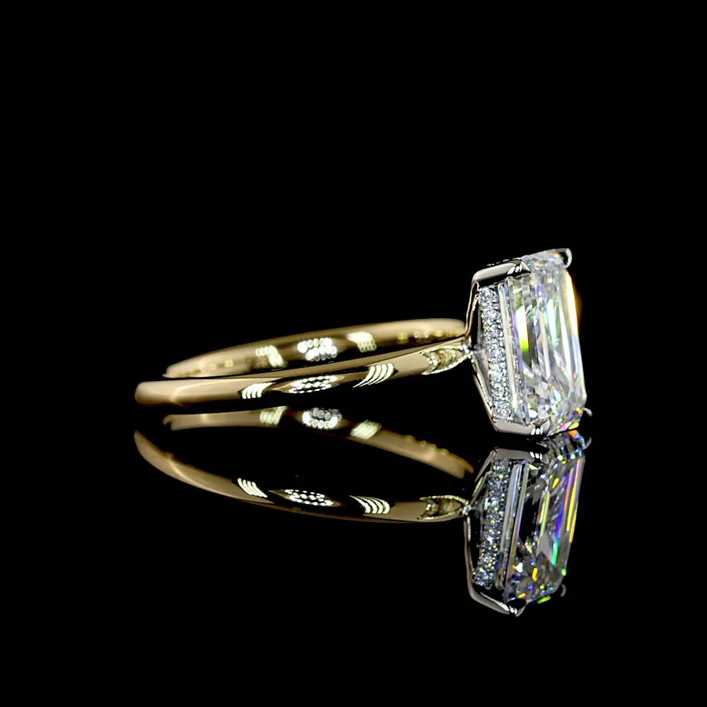 14K Yellow Gold and Platinum Hidden Halo Ring with 2.19 Carat Emerald Cut Lab Diamond and 0.08 Carat Brilliant Cut Diamond Accents - IGI Certified D VVS1 - Covaloro Fine Jewelry - Image 2