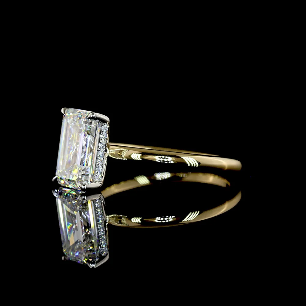 14K Yellow Gold and Platinum Hidden Halo Ring with 2.19 Carat Emerald Cut Lab Diamond and 0.08 Carat Brilliant Cut Diamond Accents - IGI Certified D VVS1 - Covaloro Fine Jewelry - Image 3