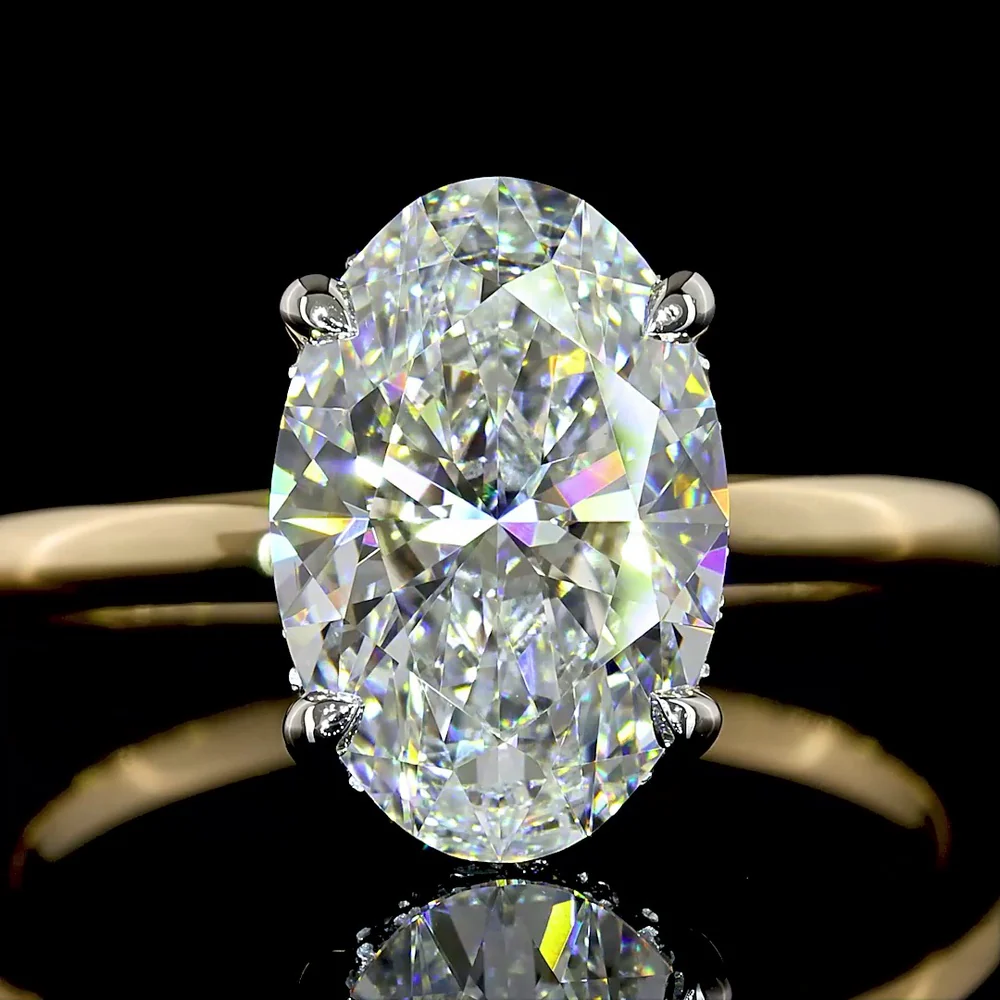 14K Yellow Gold & Platinum Hidden Halo Ring with 2.62 Carat D VVS2 Oval Lab Diamond and 0.09 Carat Brilliant Cut Accent Diamonds - IGI Certified (2.71 Total Carat Weight) - Covaloro Fine Jewelry - Image 2